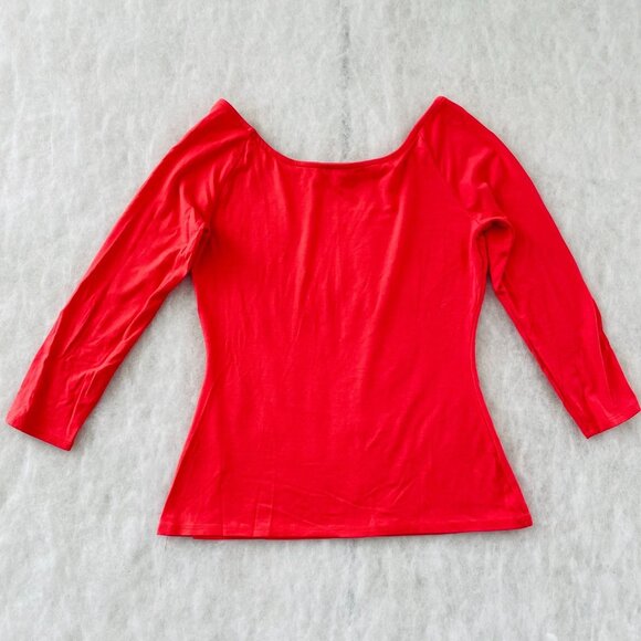 Boston Proper Womens Red Wide Scoop Neck Casual Elegance Stretch Knit Top Size M - Picture 2 of 10
